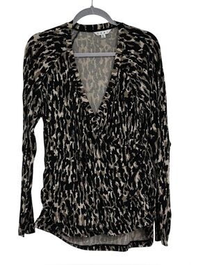 Women’s CAbi Size XL Animal Print Cotton/Spandex Hanky Faux Wrap Top Style #131